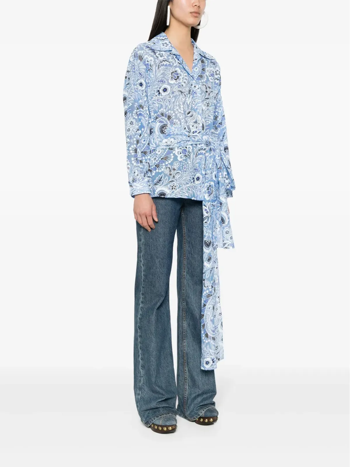 ETRO 花柄プリント シルクコットン シャツ - ブルー - 画像3