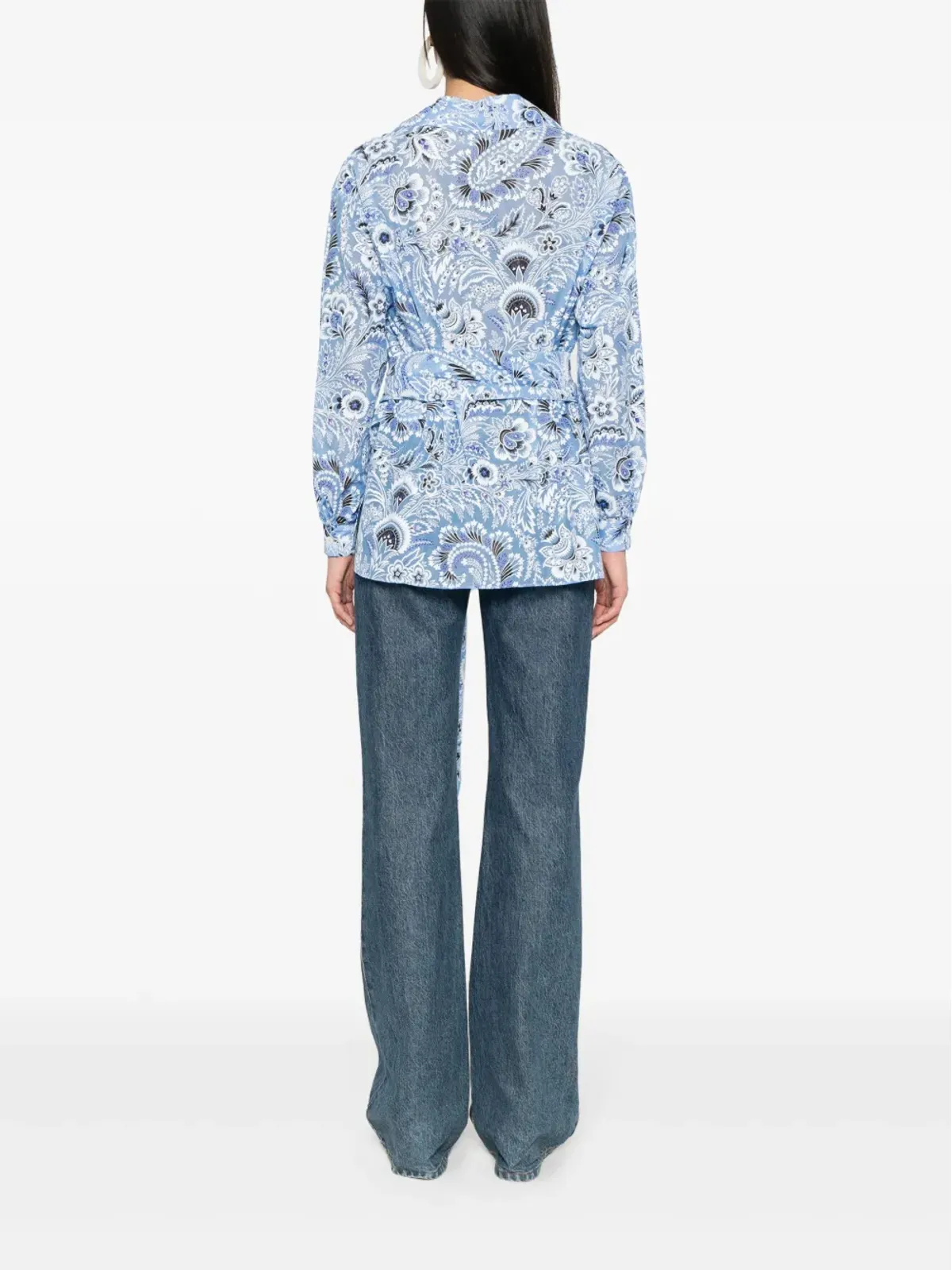 ETRO 花柄プリント シルクコットン シャツ - ブルー - 画像4