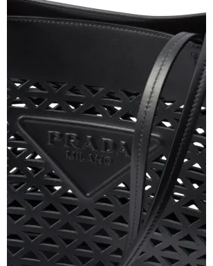 Prada ロゴ入りパンチング トートバッグ - ブラック - サムネイル4