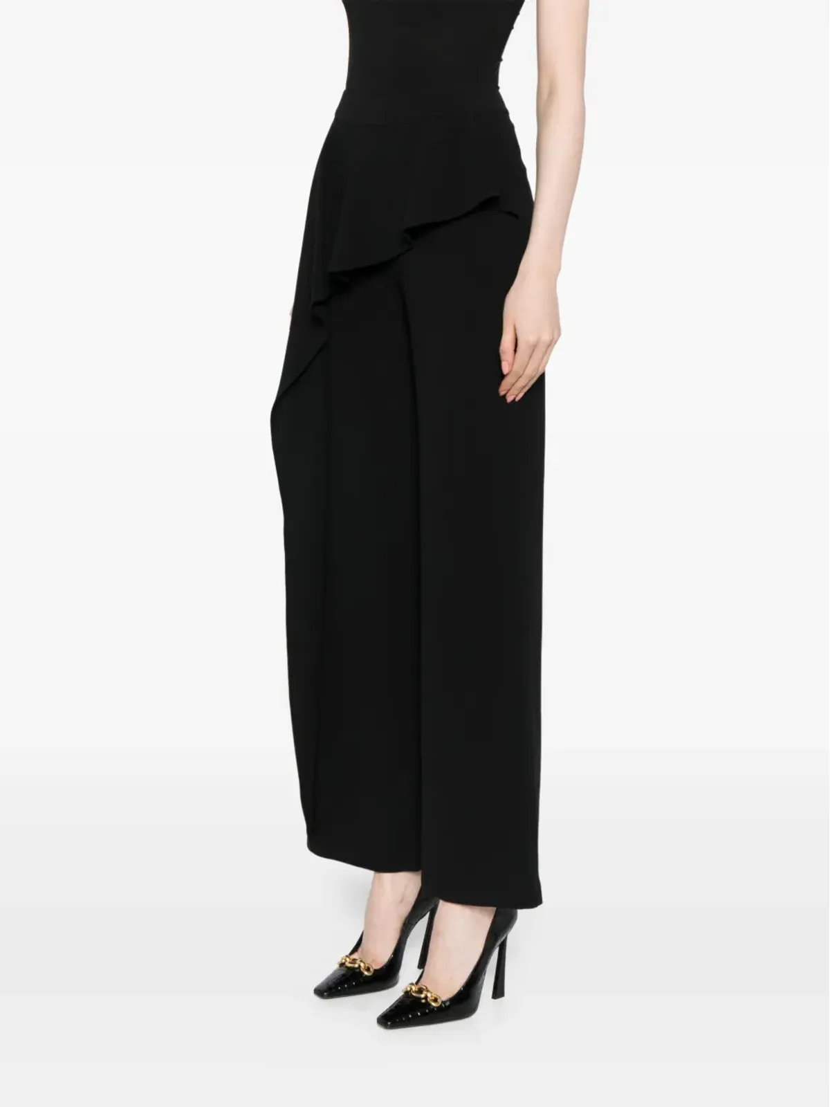 Edward Achour Paris ruffled-detail flared trousers - Black - 画像3