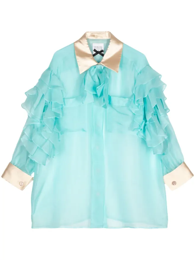 Edward Achour Paris Edward Achour Paris フリル付きシルクシャツ ブルーの商品画像