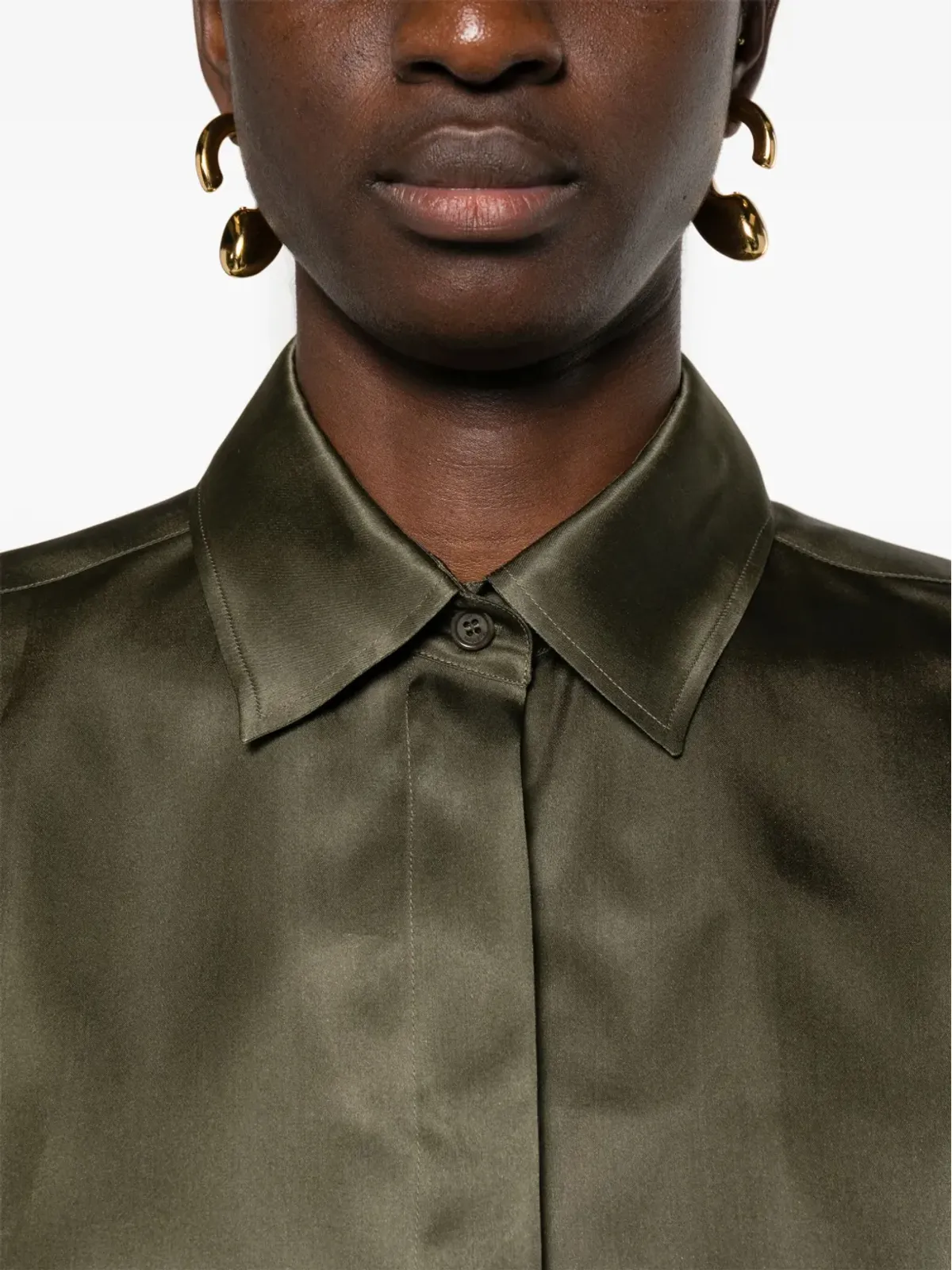 Max Mara サテンシルクシャツ グリーン - 画像5