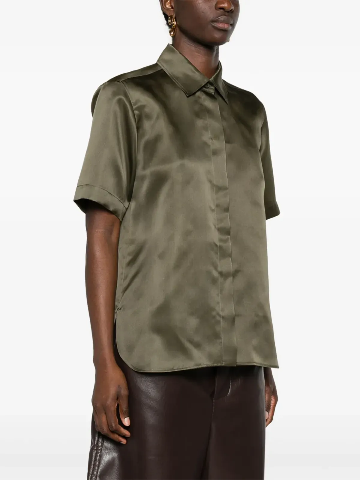 Max Mara サテンシルクシャツ グリーン - 画像3