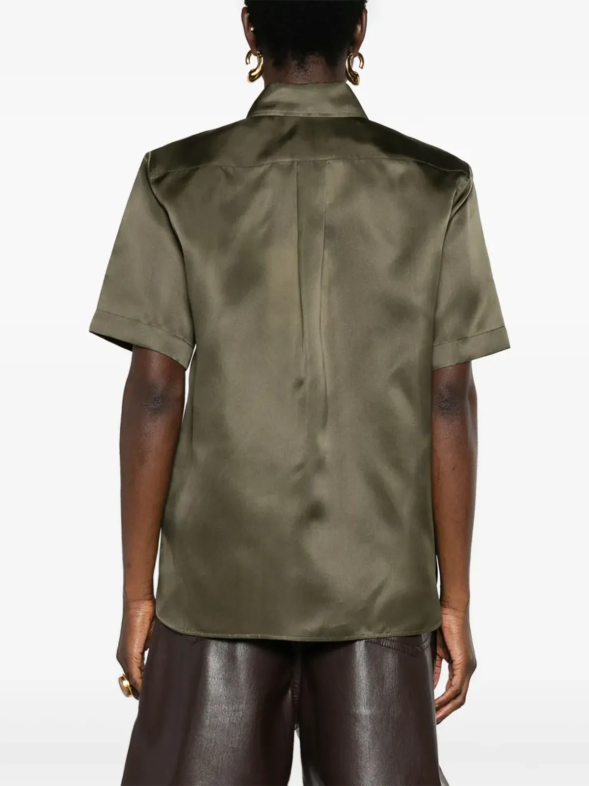 Max Mara サテンシルクシャツ グリーン - 画像4