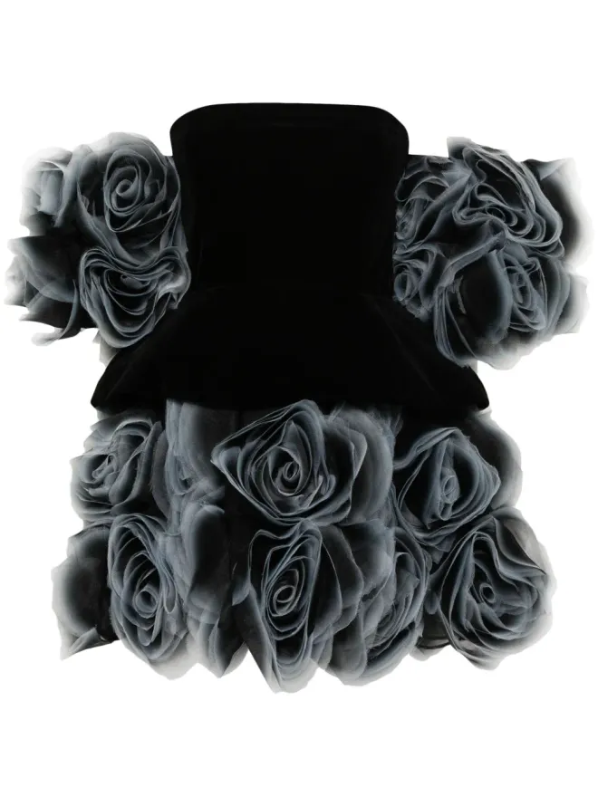 Ana Radu Ana Radu 花柄アップリケベルベットミニドレス ブラックの商品画像