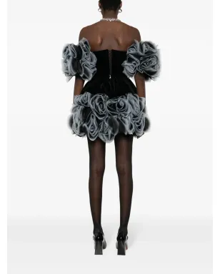 Ana Radu 花柄アップリケベルベットミニドレス ブラック - サムネイル4