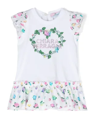 Chiara Ferragni Kids ラインストーンロゴドレス - White - サムネイル1