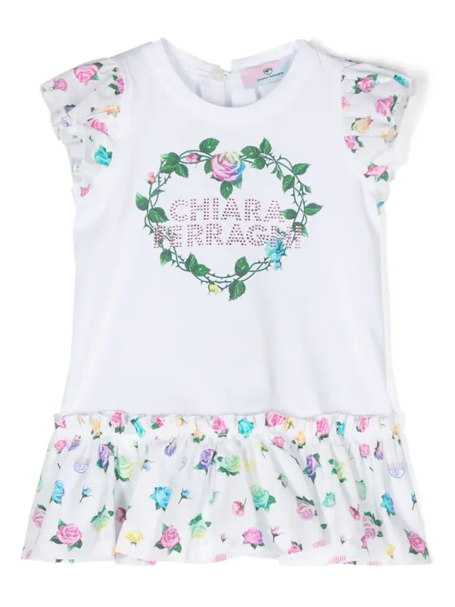 Chiara Ferragni Kids Chiara Ferragni Kids ラインストーンロゴドレス - Whiteの商品画像
