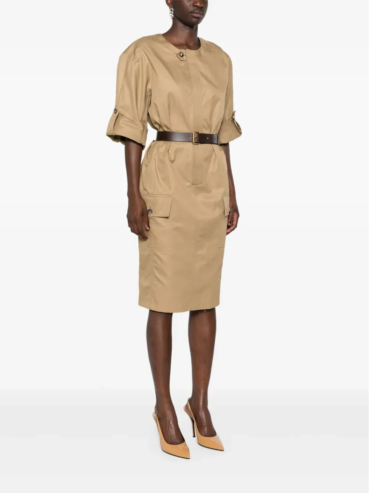 Saint Laurent ベルト付き コットンツイル ミディドレス - 画像3