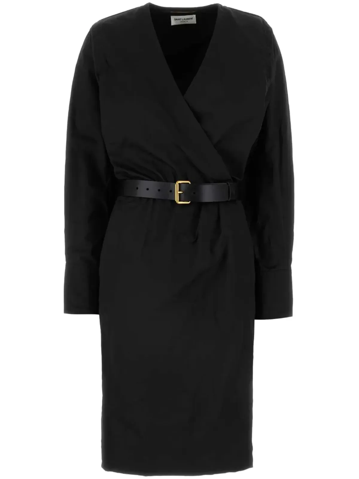 Saint Laurent ベルト付きラップミディドレス - ブラック - 画像1