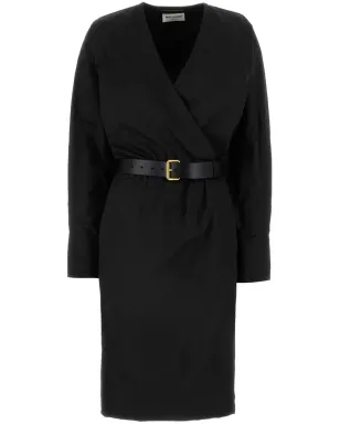Saint Laurent ベルト付きラップミディドレス - ブラック - サムネイル1