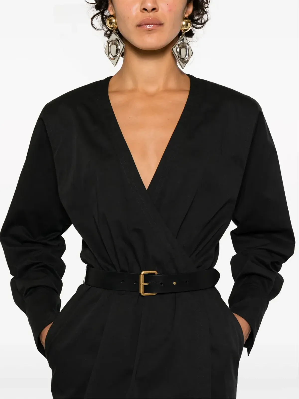 Saint Laurent ベルト付きラップミディドレス - ブラック - 画像5