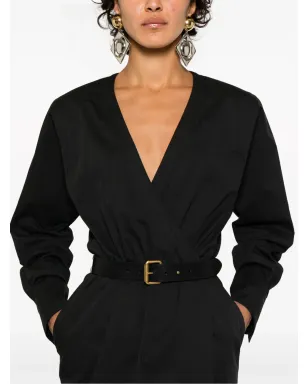 Saint Laurent ベルト付きラップミディドレス - ブラック - サムネイル5