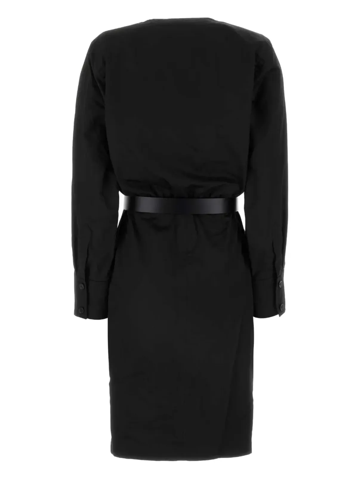 Saint Laurent ベルト付きラップミディドレス - ブラック - 画像2