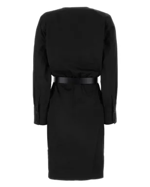 Saint Laurent ベルト付きラップミディドレス - ブラック - サムネイル2