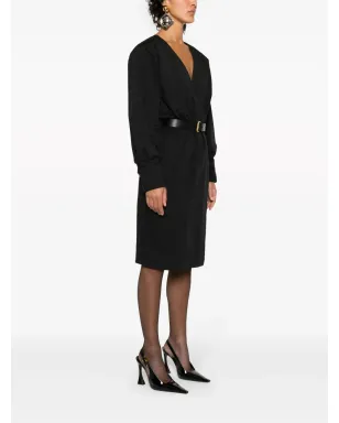 Saint Laurent ベルト付きラップミディドレス - ブラック - サムネイル3