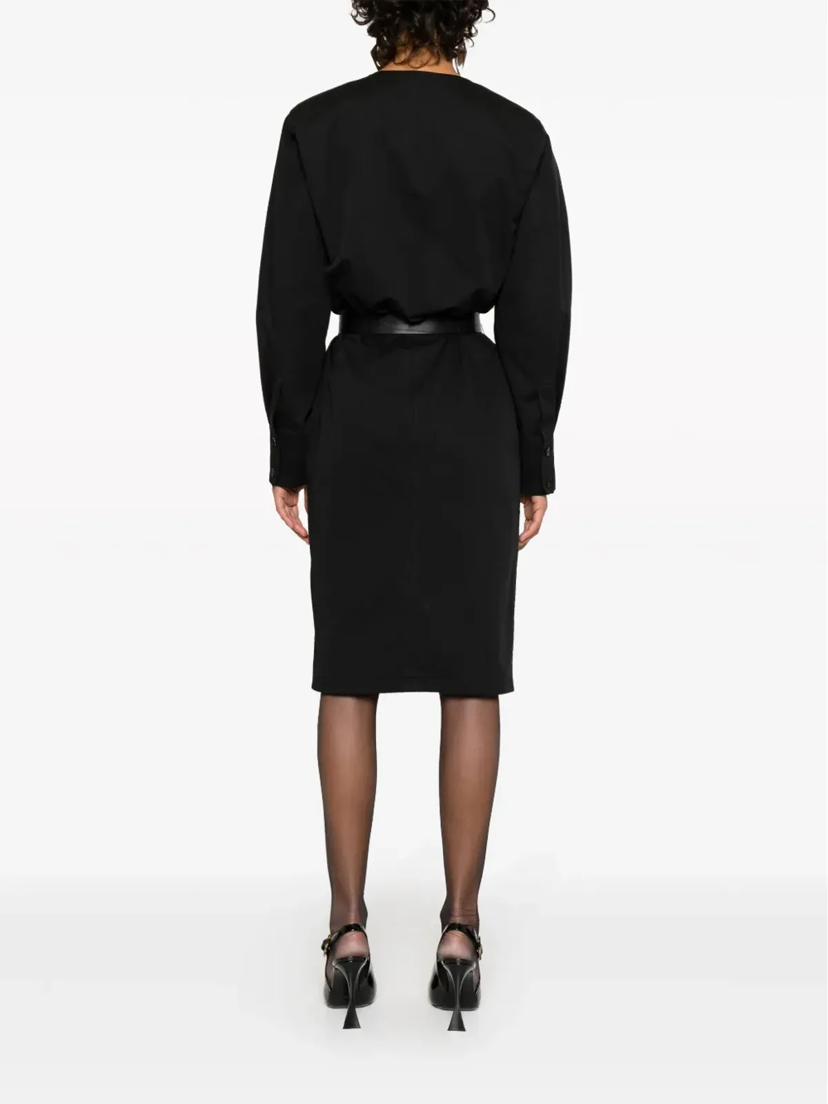 Saint Laurent ベルト付きラップミディドレス - ブラック - 画像4