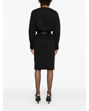 Saint Laurent ベルト付きラップミディドレス - ブラック - サムネイル4