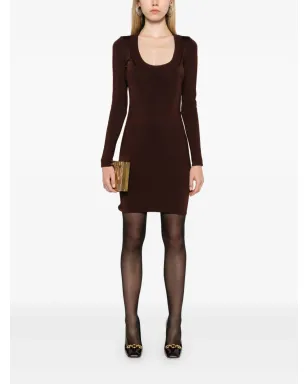 Saint Laurent デコルテ ミニドレス ブラウン - サムネイル2