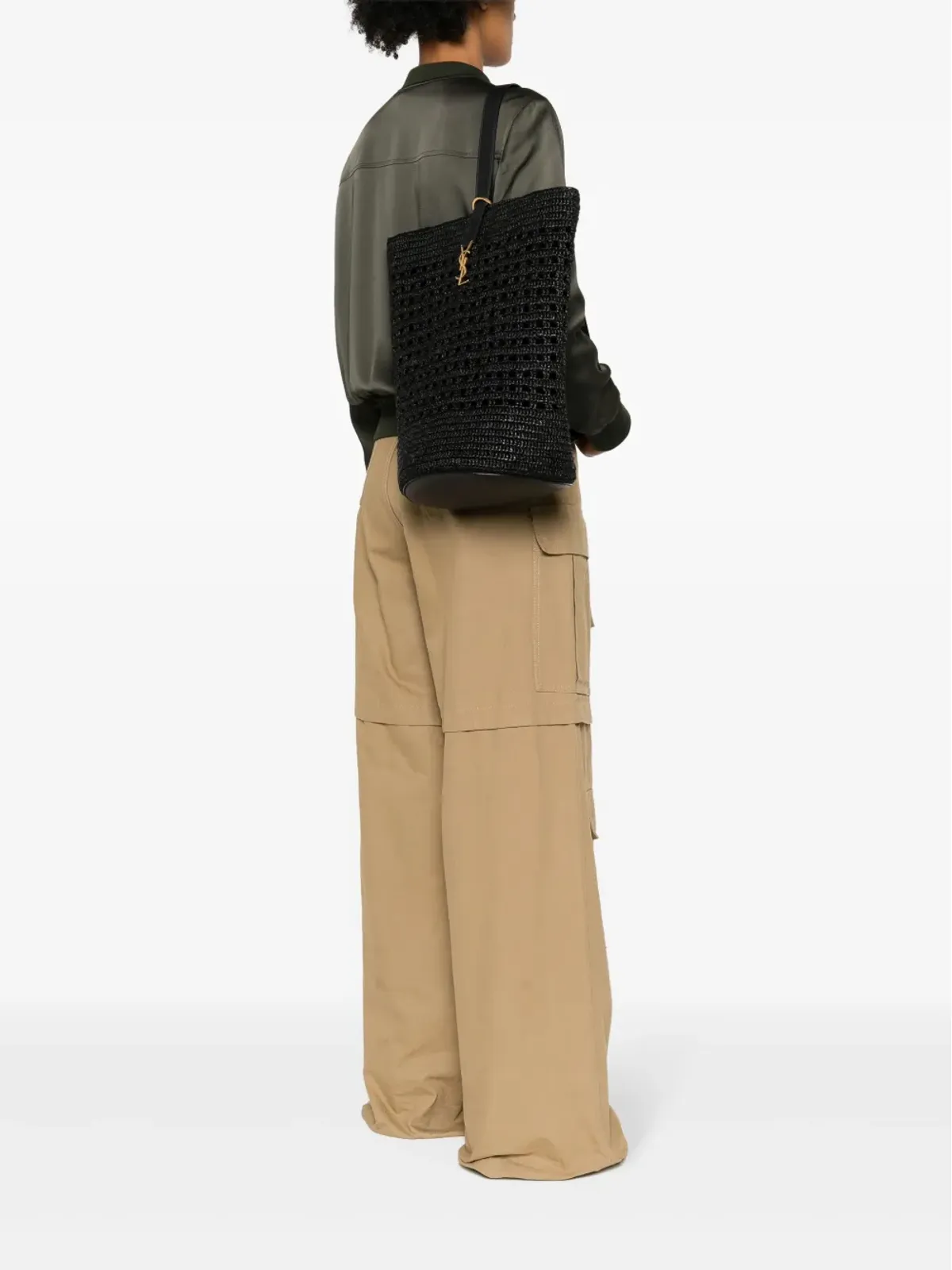 Saint Laurent 編み込みラフィア バケットバッグ - 画像2
