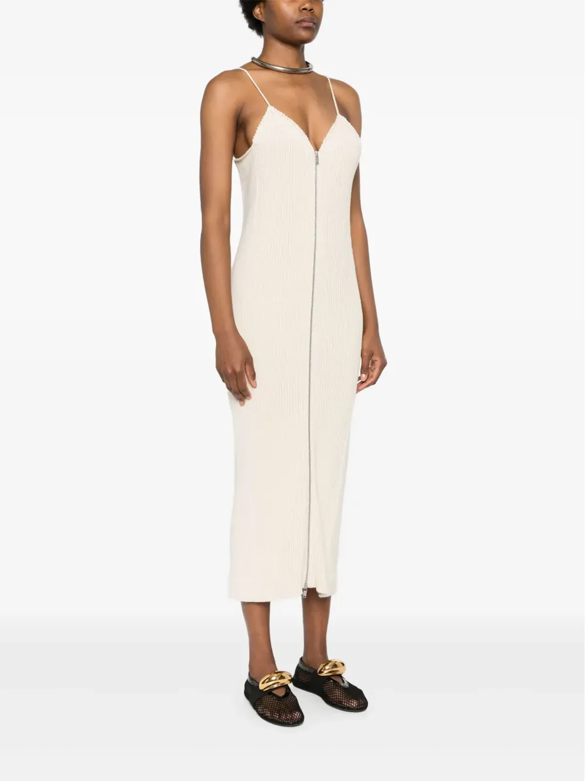 Jil Sander リブニット綿マキシドレス - ニュートラルカラー - 画像3