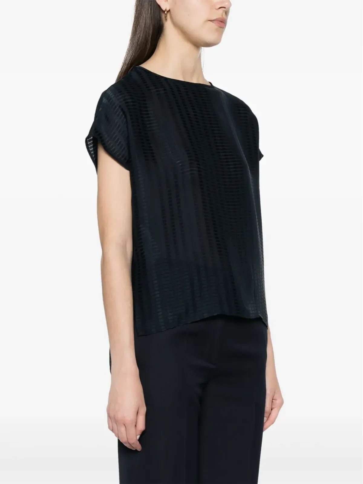 Emporio Armani シアーパネル入りストライプTシャツ - ブルー - 画像3