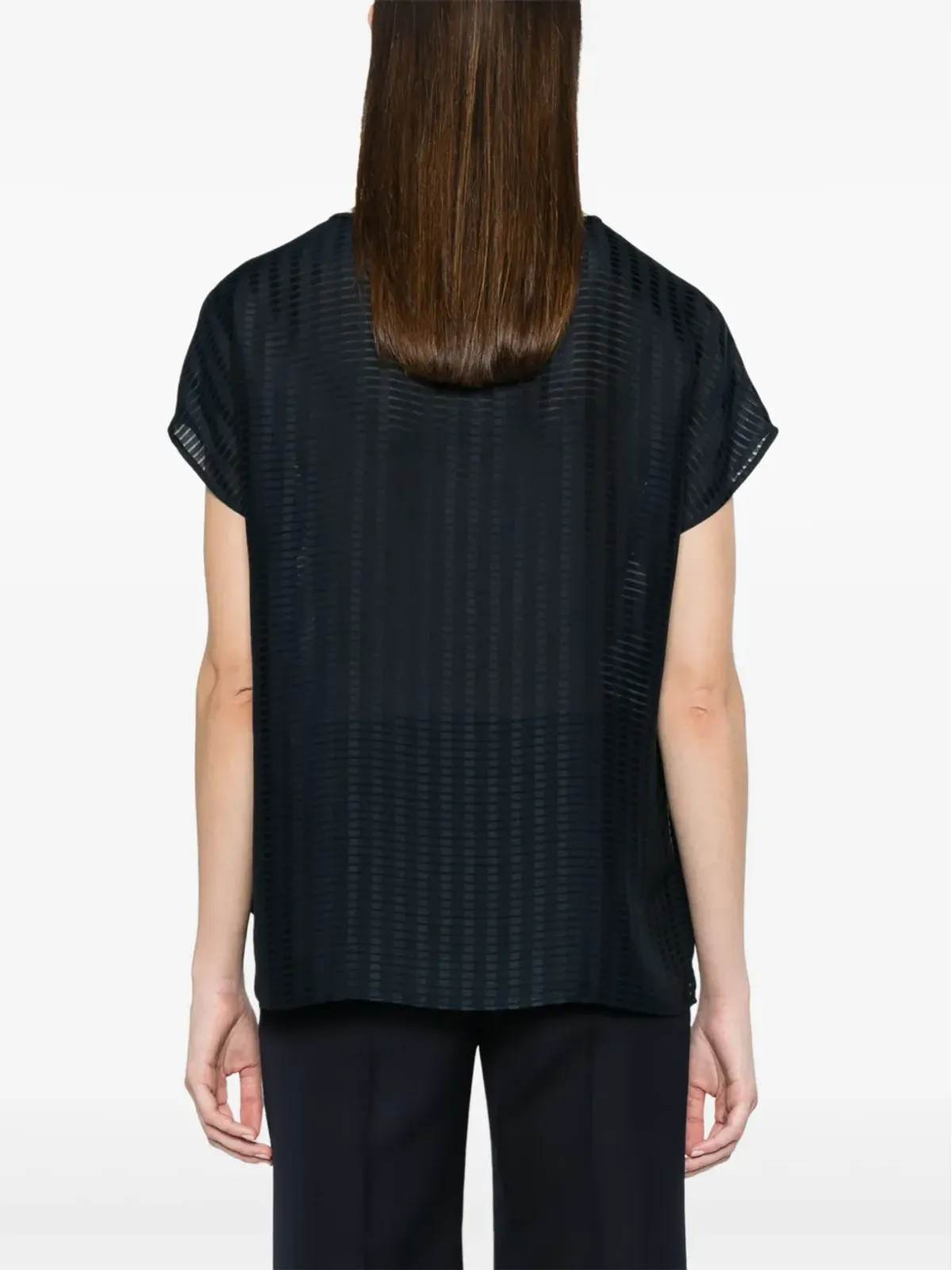 Emporio Armani シアーパネル入りストライプTシャツ - ブルー - 画像4