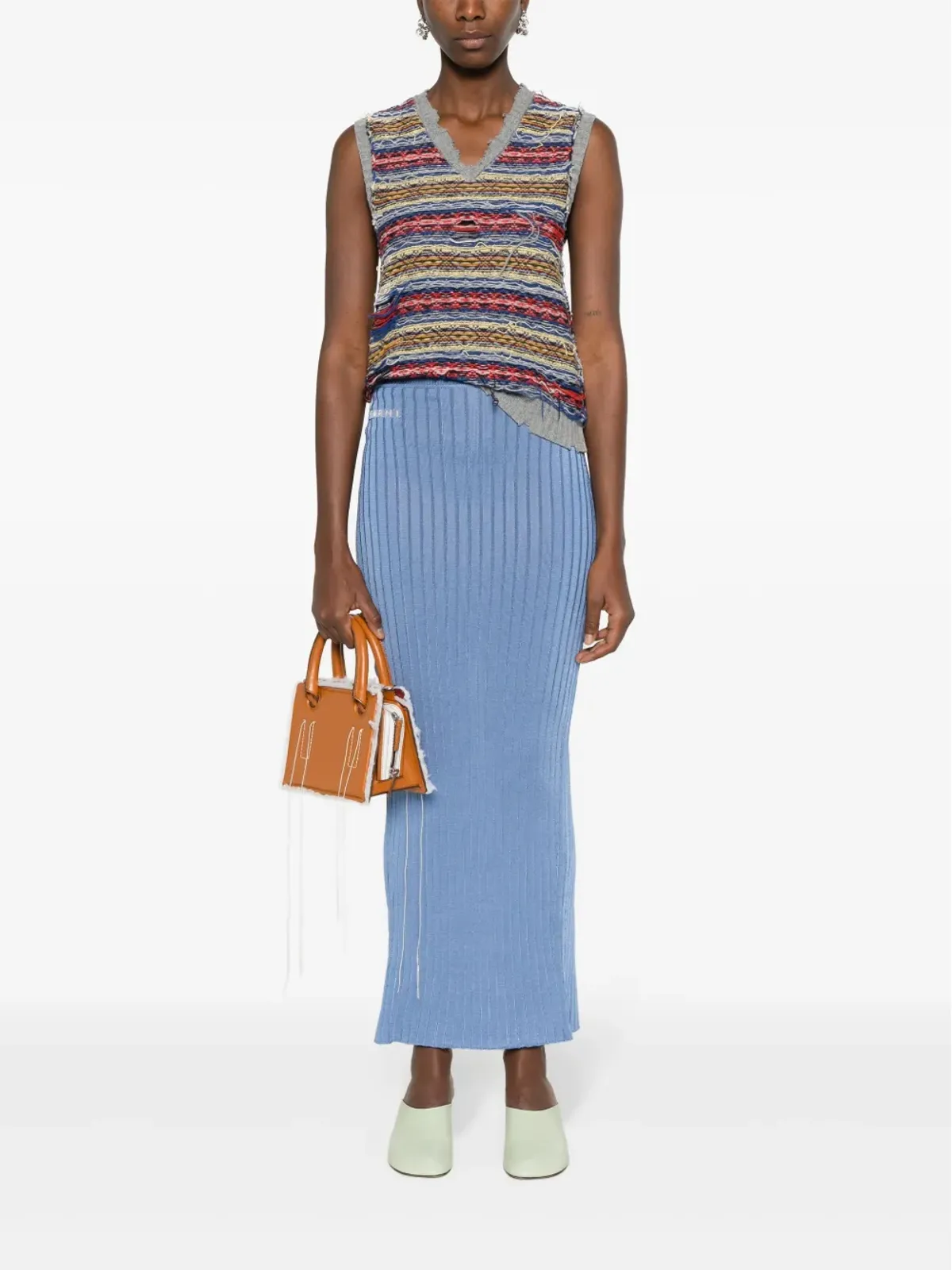 Marni ジャカードロゴ入りリブ編みマキシスカート - ブルー - 画像2
