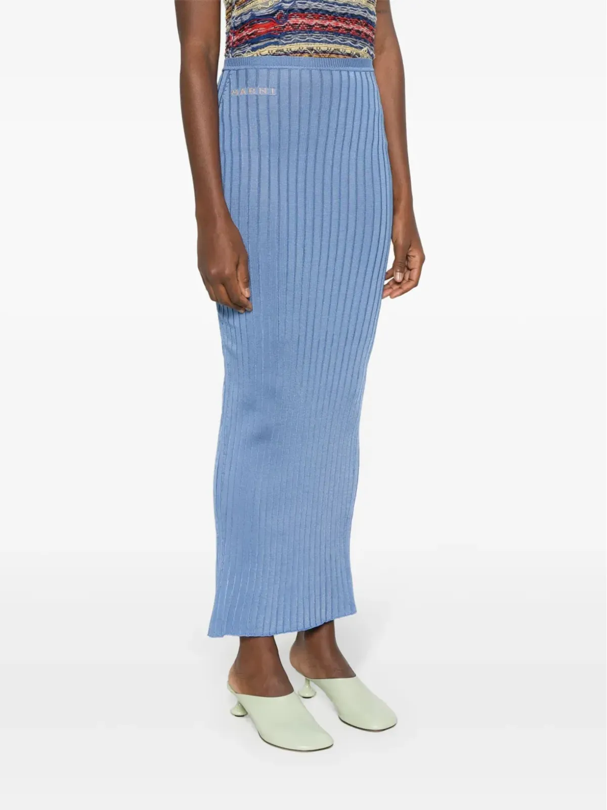 Marni ジャカードロゴ入りリブ編みマキシスカート - ブルー - 画像3