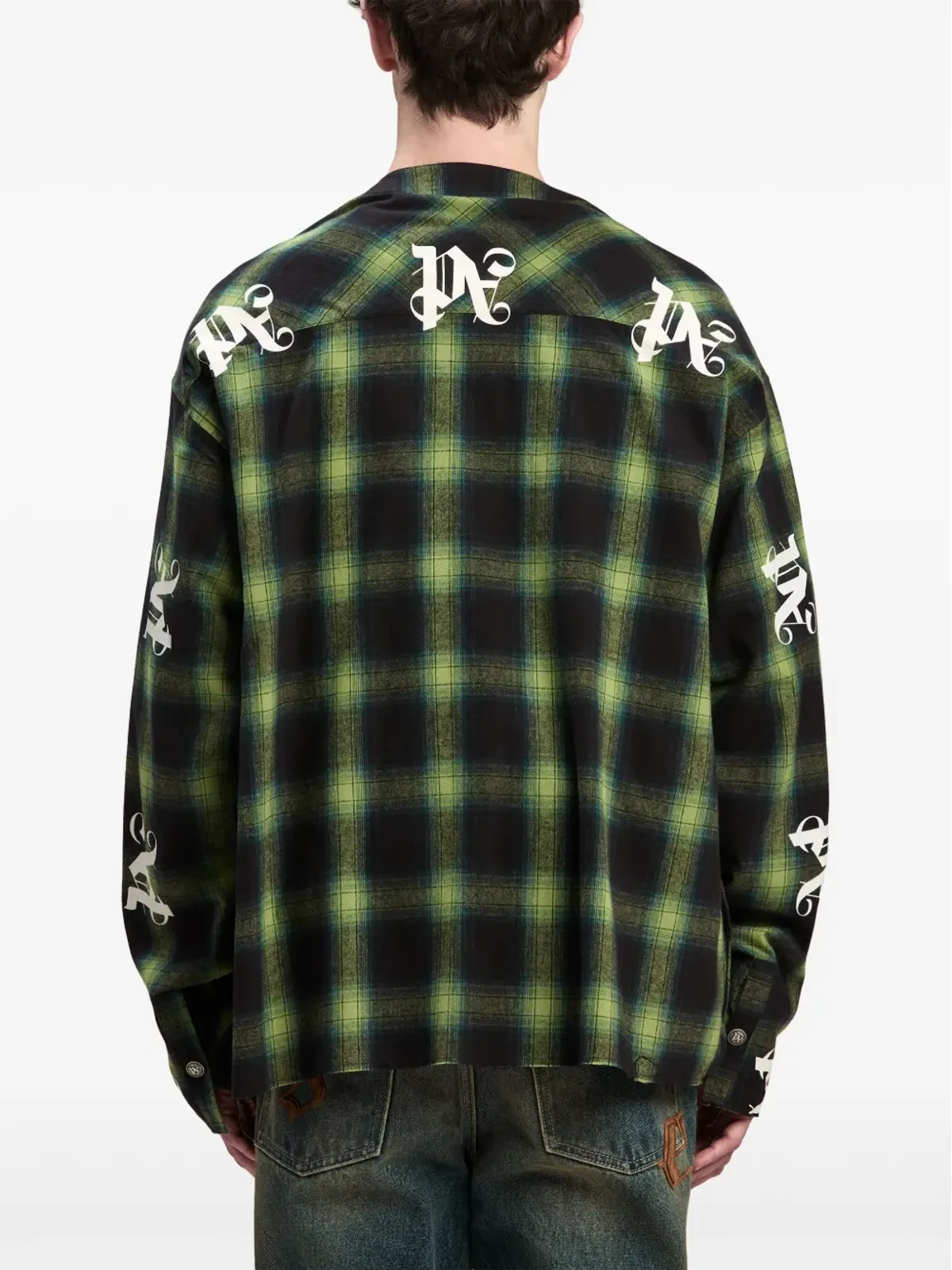 Palm Angels V-neck check-pattern cotton shirt - Green - 画像5