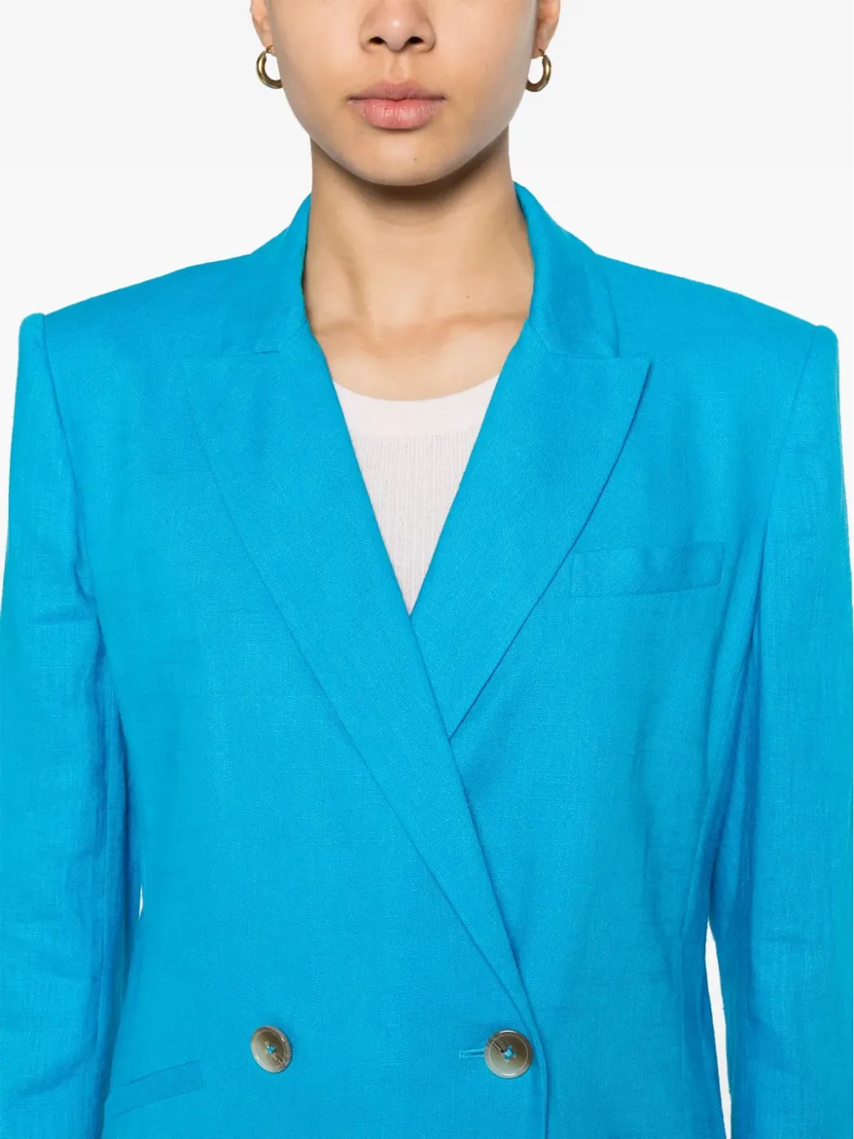 DVF Diane von Furstenberg chambray double-breasted blazer - CERULEAN BLUE - 画像5