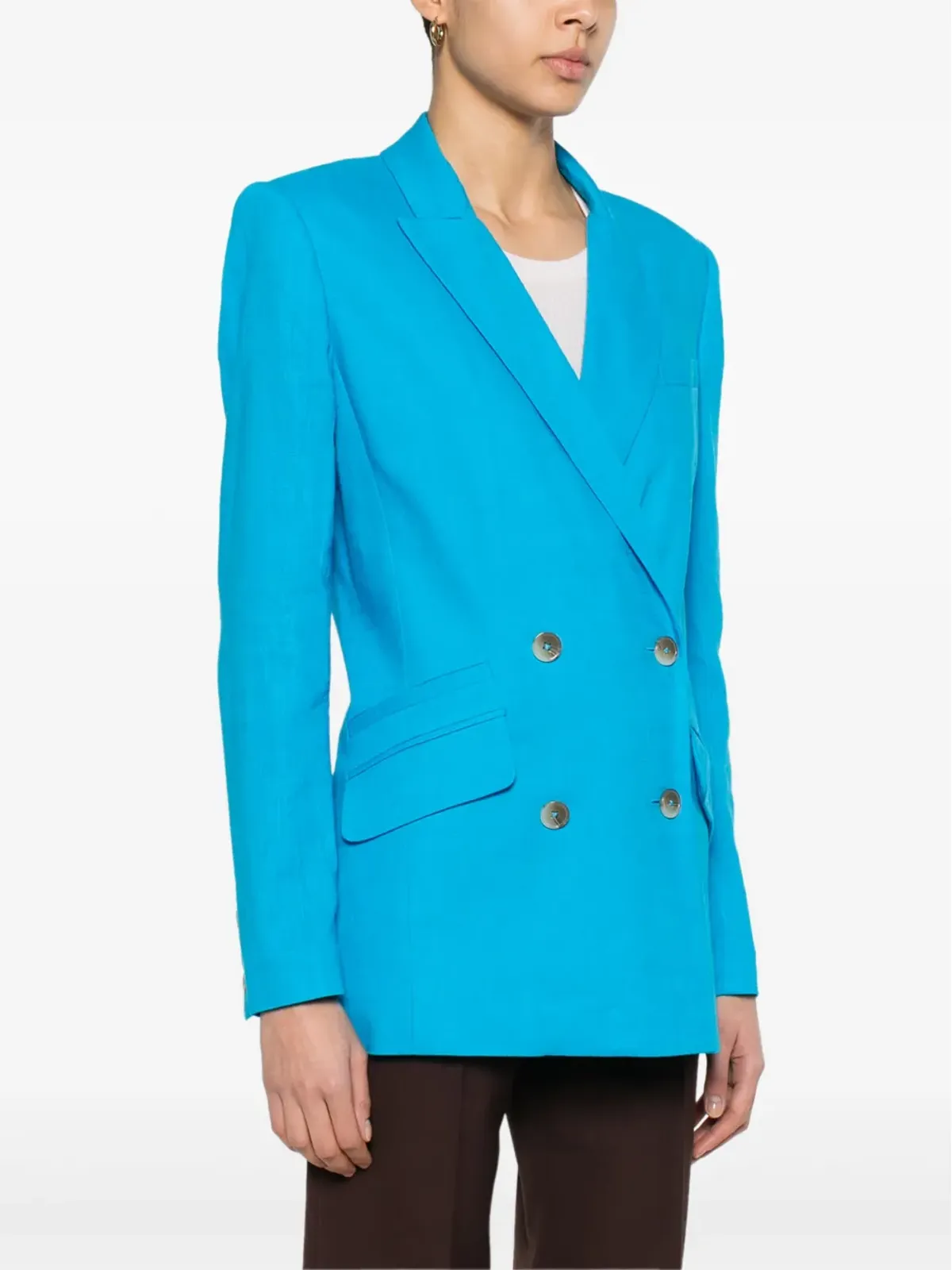 DVF Diane von Furstenberg chambray double-breasted blazer - CERULEAN BLUE - 画像3