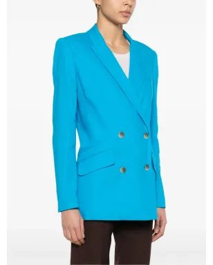 DVF Diane von Furstenberg chambray double-breasted blazer - CERULEAN BLUE - サムネイル3