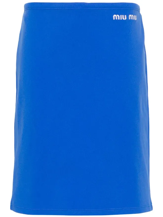 Miu Miu Miu Miu 刺繍ロゴ入りペンシルスカート - ブルーの商品画像
