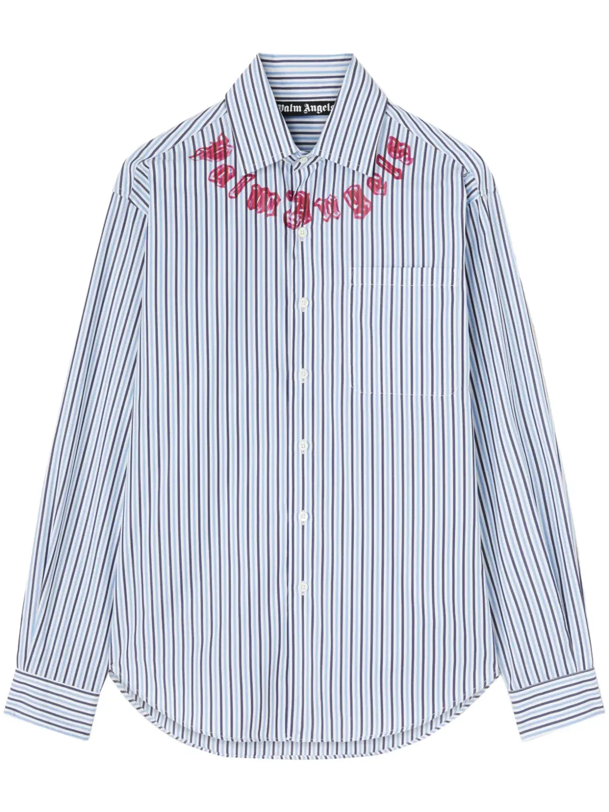 Palm Angels ロゴプリントストライプコットンシャツ - ブルー - 画像1