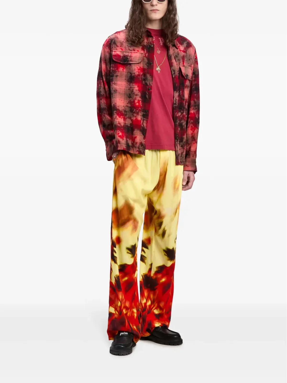 Palm Angels ロゴプリント チェックシャツ - レッド - 画像2