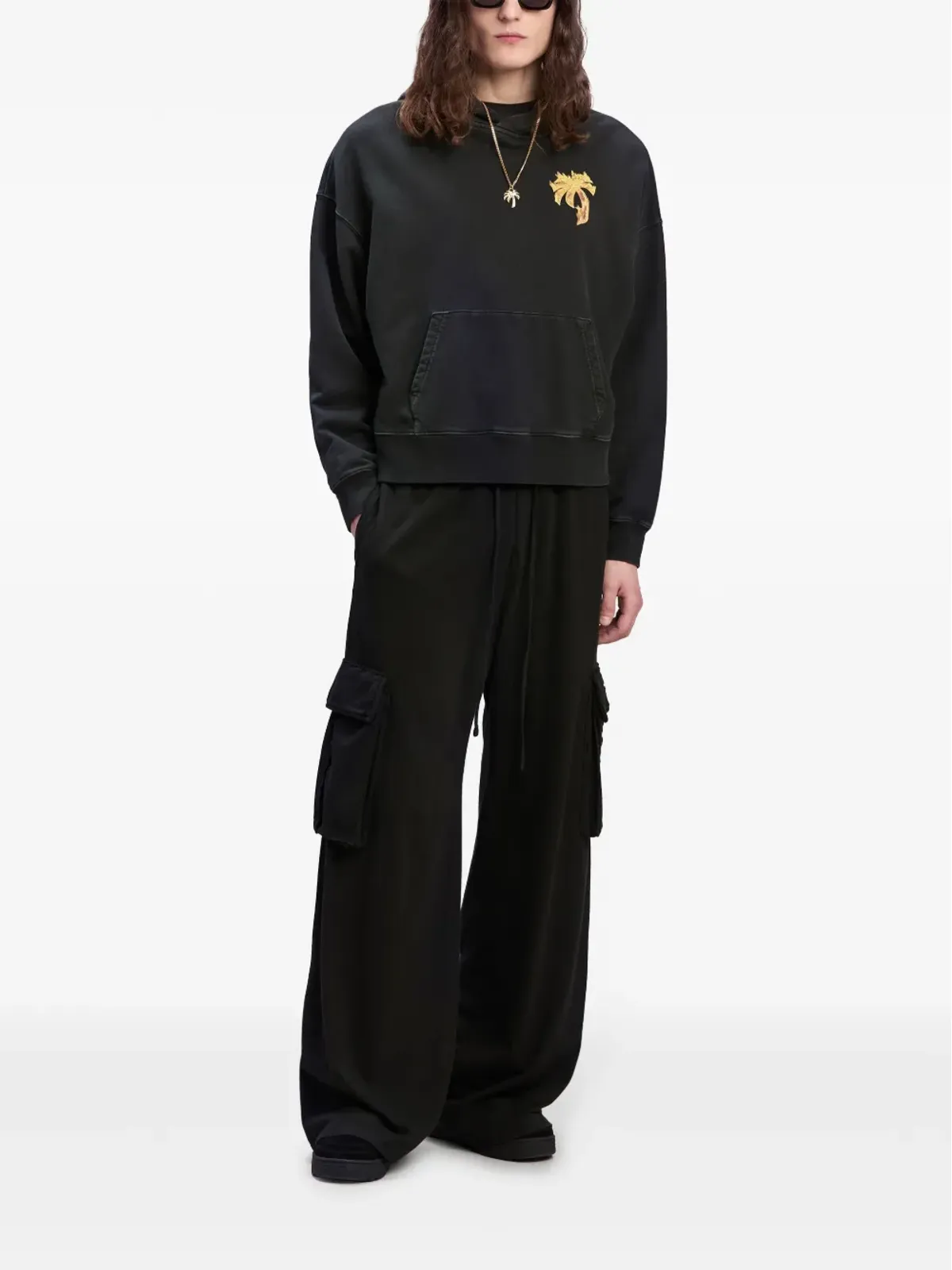 Palm Angels バーニング・パーム コットンフーディー ブラック - 画像2