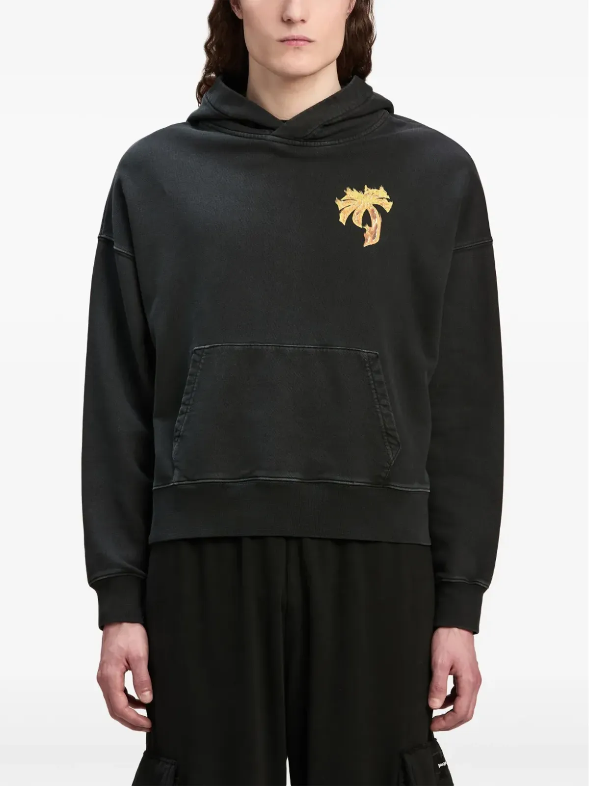 Palm Angels バーニング・パーム コットンフーディー ブラック - 画像3