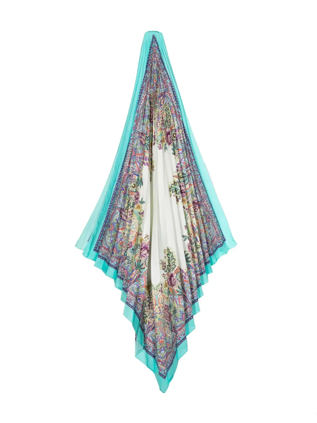 ETRO 花柄プリント プリーツ入りシルクスカーフ - ブルー - 画像1