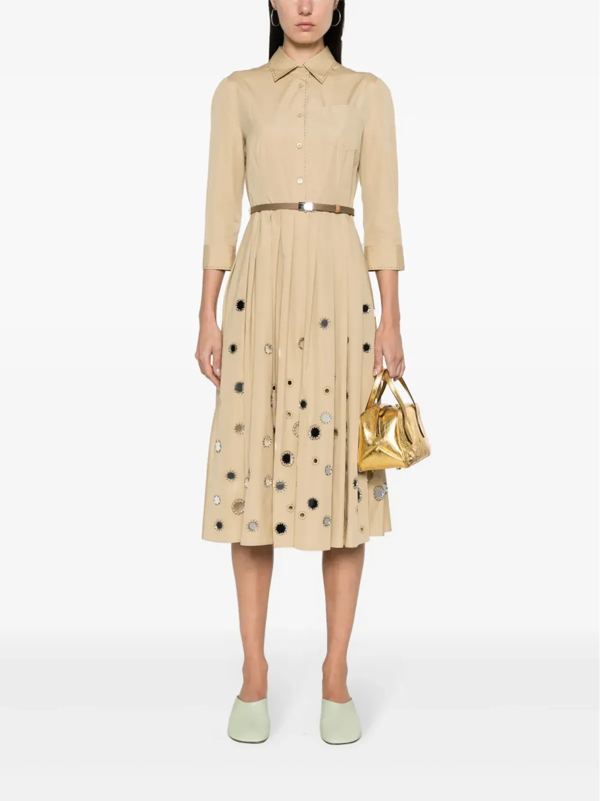 Prada 鏡面装飾ベルト付きミディドレス - ニュートラルカラー - 画像2