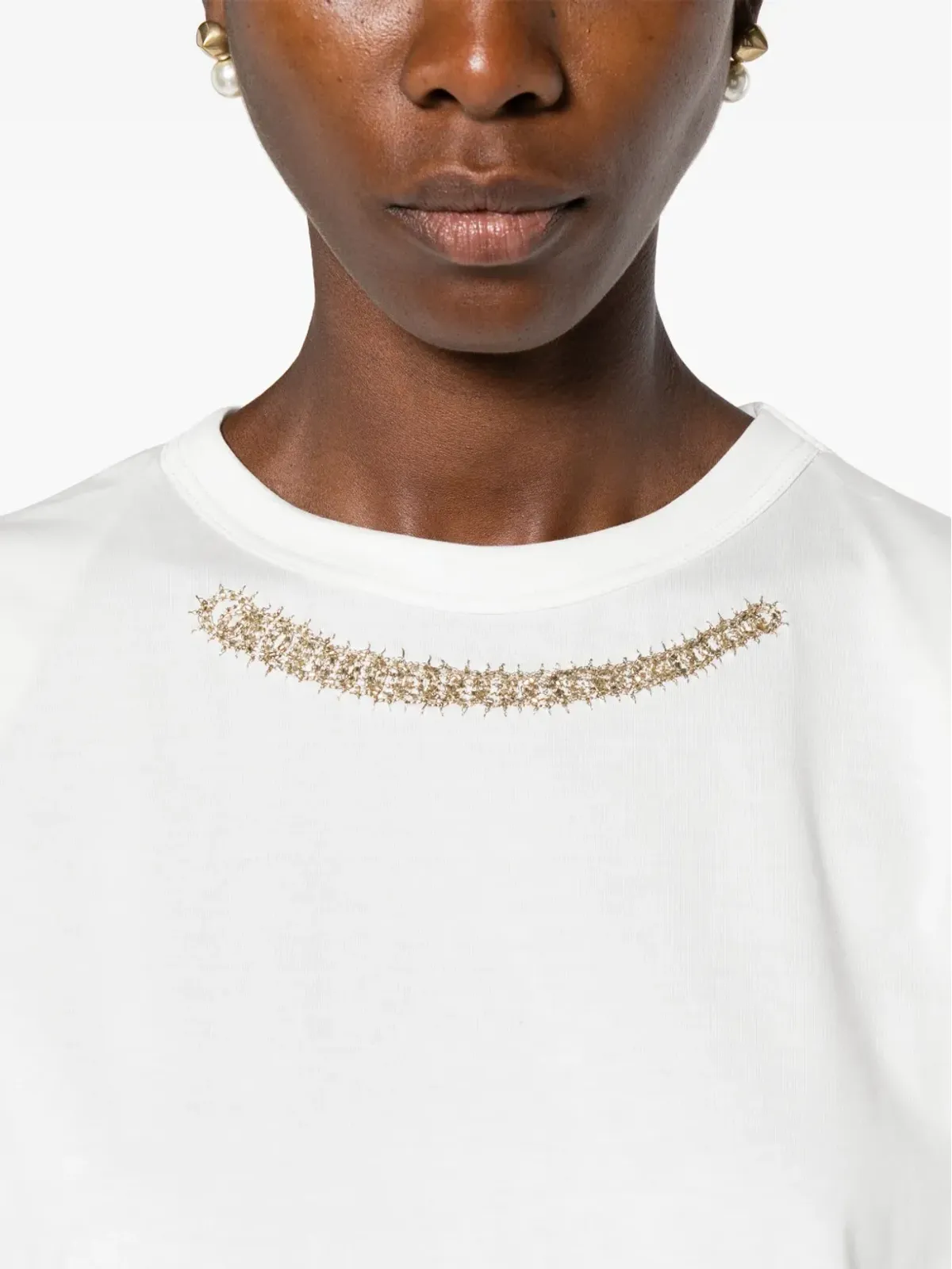 Fabiana Filippi beaded cotton T-shirt - White - 画像5