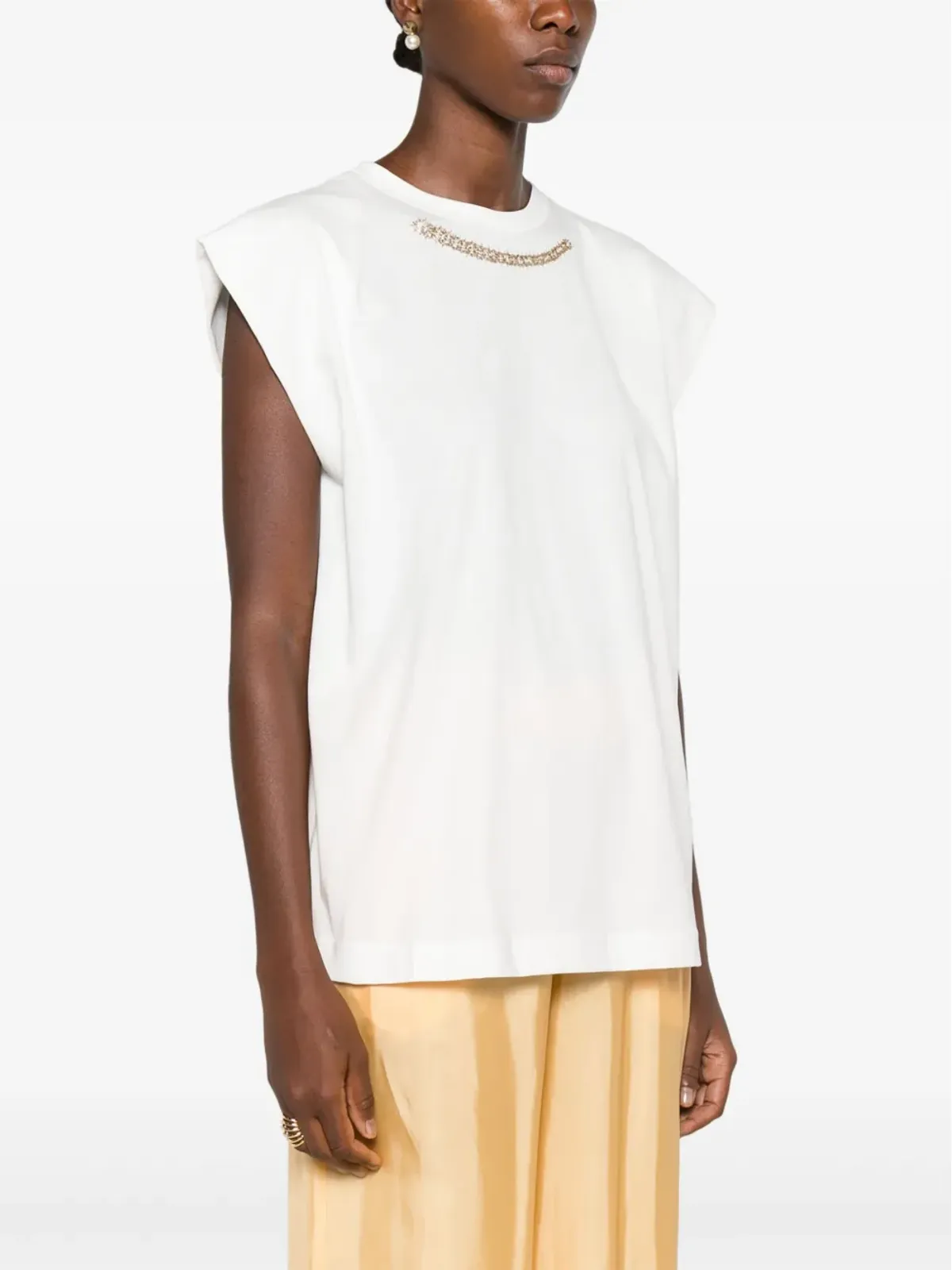 Fabiana Filippi beaded cotton T-shirt - White - 画像3