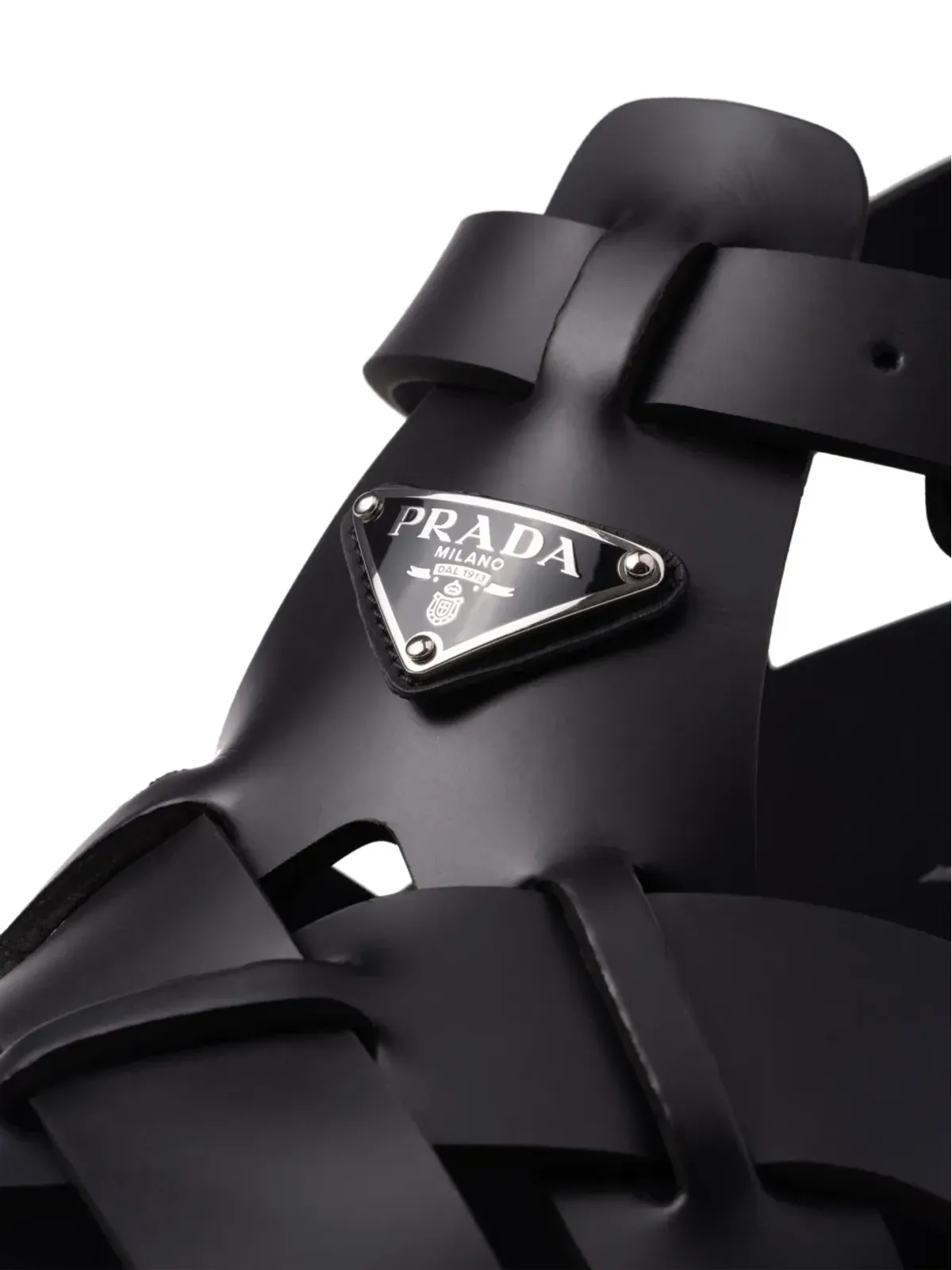 Prada トライアングルロゴ 編み込みサンダル - ブラック - 画像5