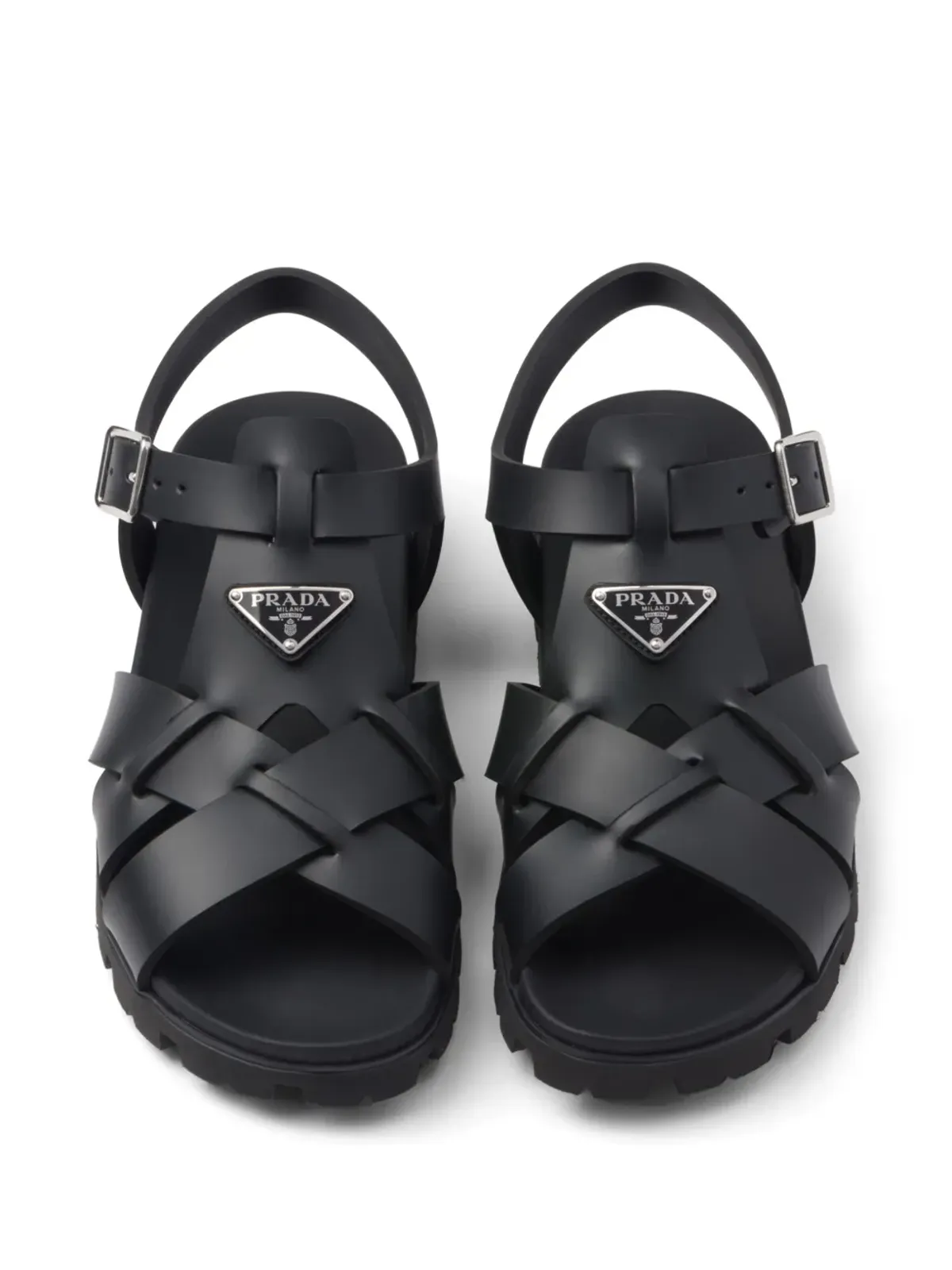 Prada トライアングルロゴ 編み込みサンダル - ブラック - 画像4