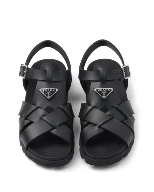 Prada トライアングルロゴ 編み込みサンダル - ブラック - サムネイル4
