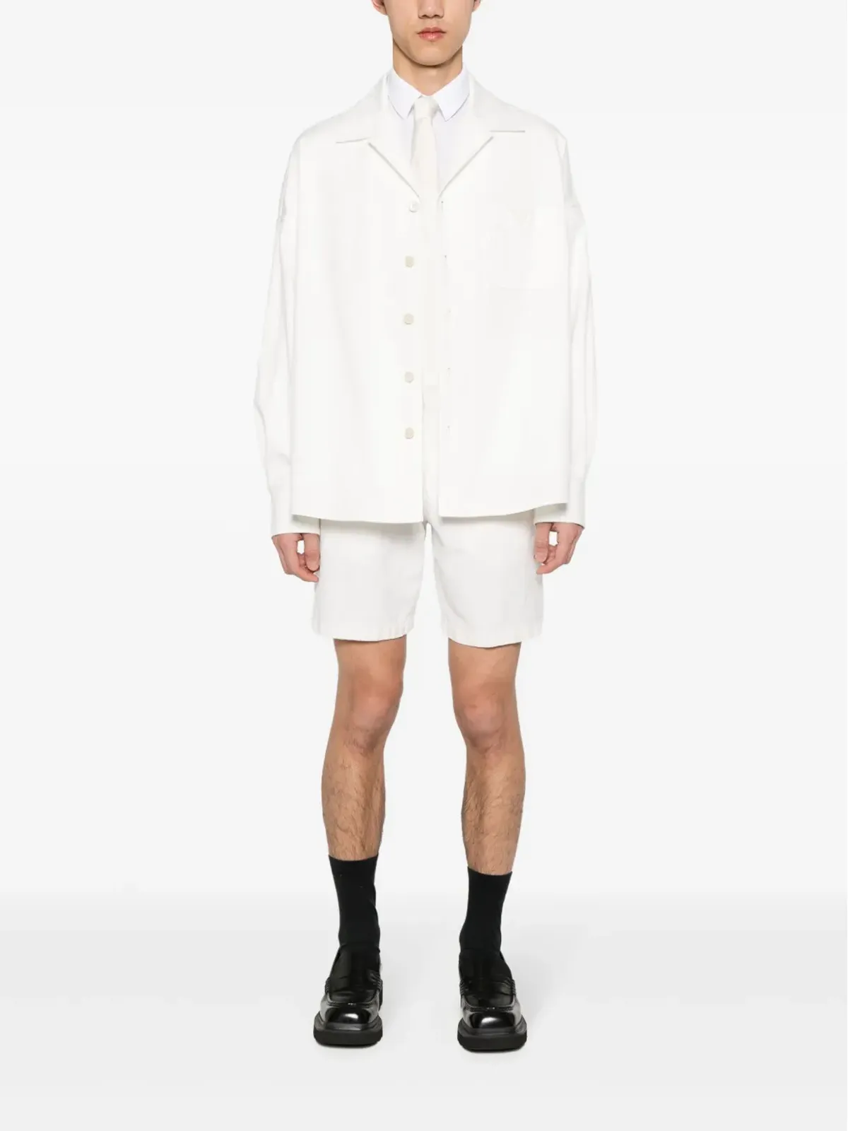 Valentino Garavani ホワイト ラバライズド ロゴ キャンバス シャツジャケット - 画像2