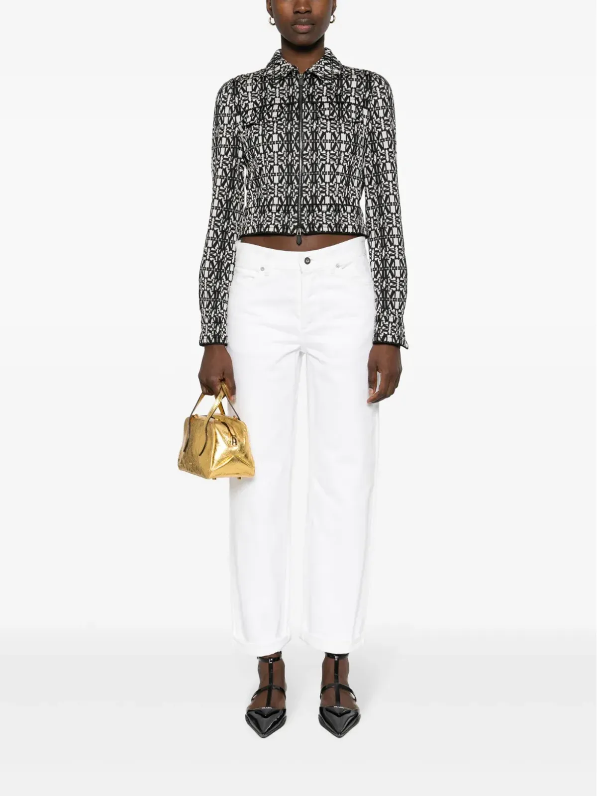 Max Mara Tony モノグラム柄クロップドジャケット ホワイト - 画像2