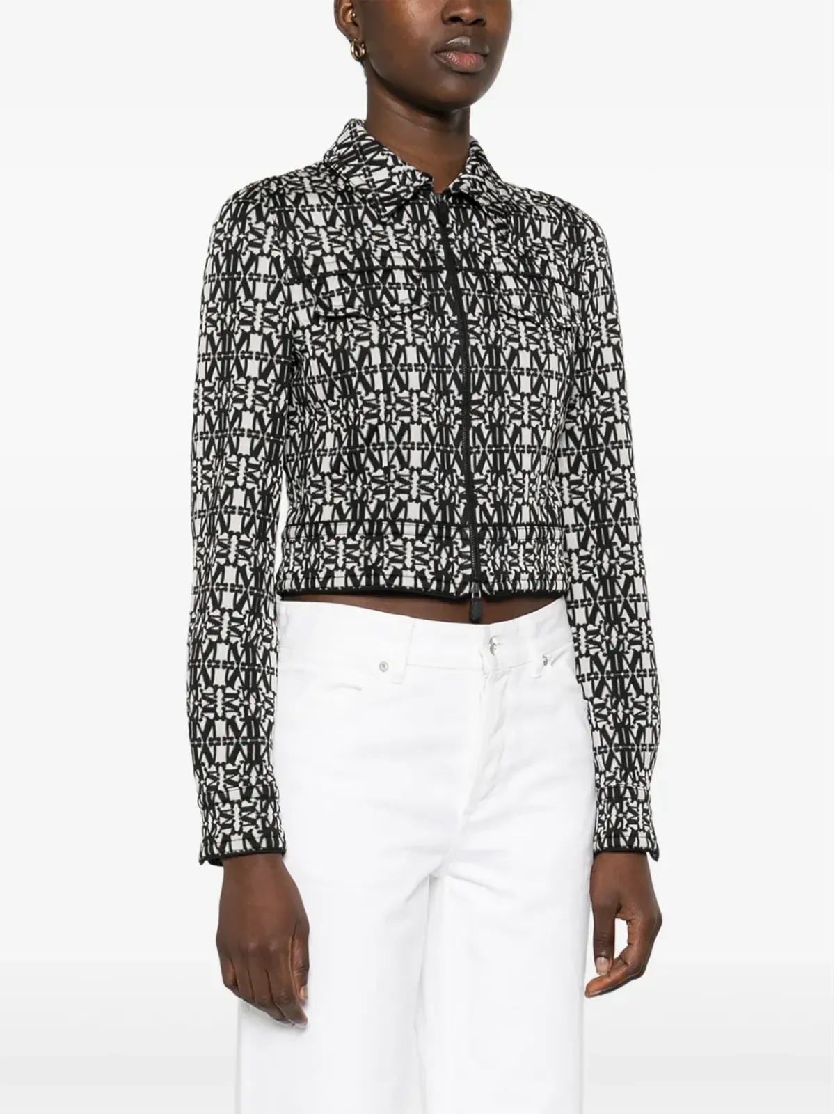 Max Mara Tony モノグラム柄クロップドジャケット ホワイト - 画像3