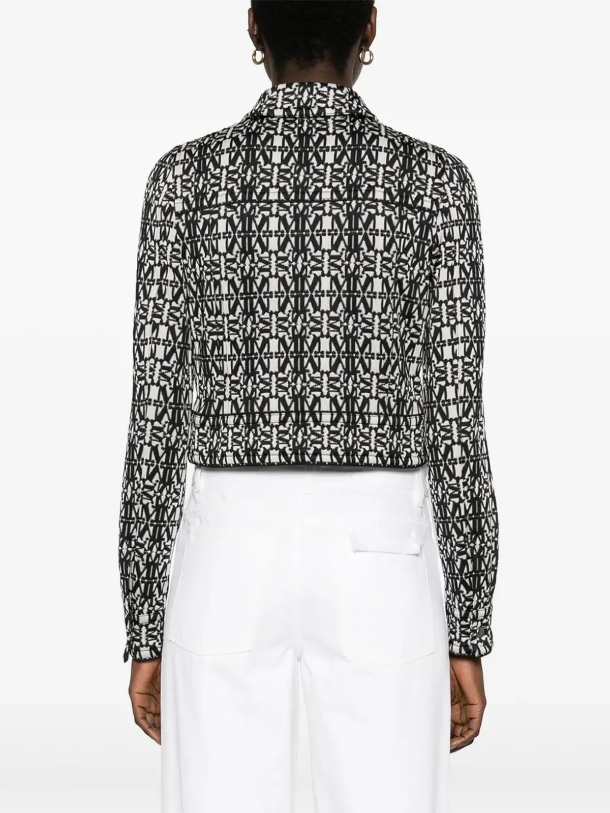 Max Mara Tony モノグラム柄クロップドジャケット ホワイト - 画像4