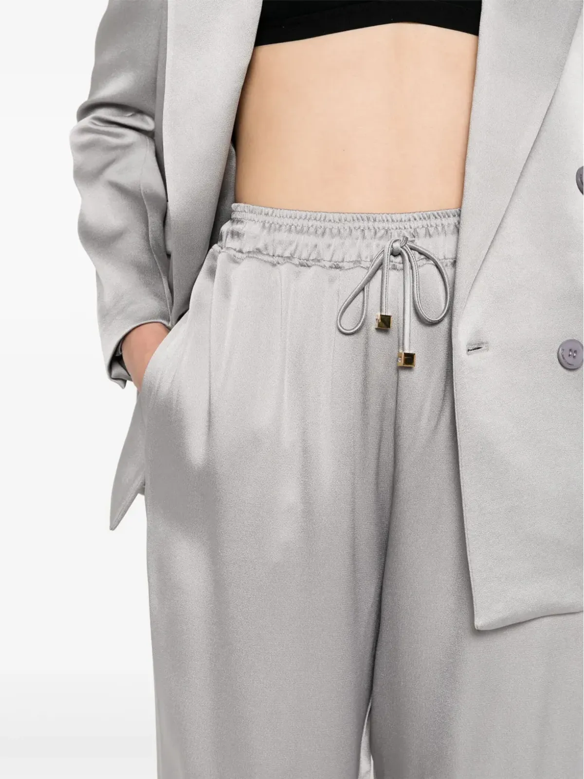 Elisabetta Franchi サテン テーパードパンツ - グレー - 画像5